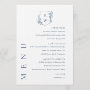 Menu [AURORA] Vintage Dusty Blue Crest Monograma Casame