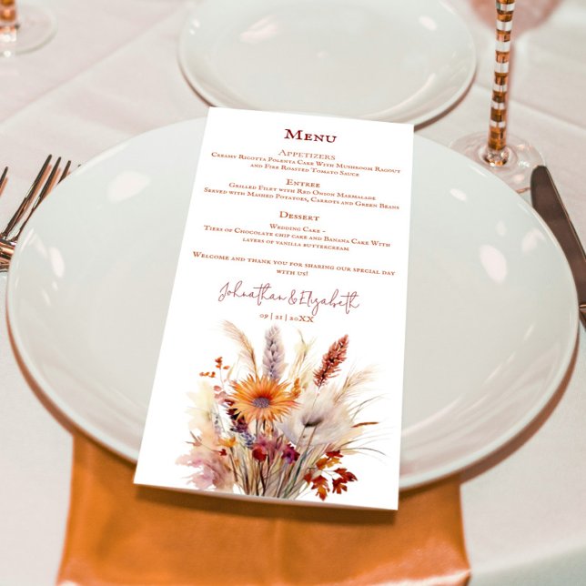 Menu Autumn Boho Floral Wedding (Autumn Boho Floral White Wedding Menu)