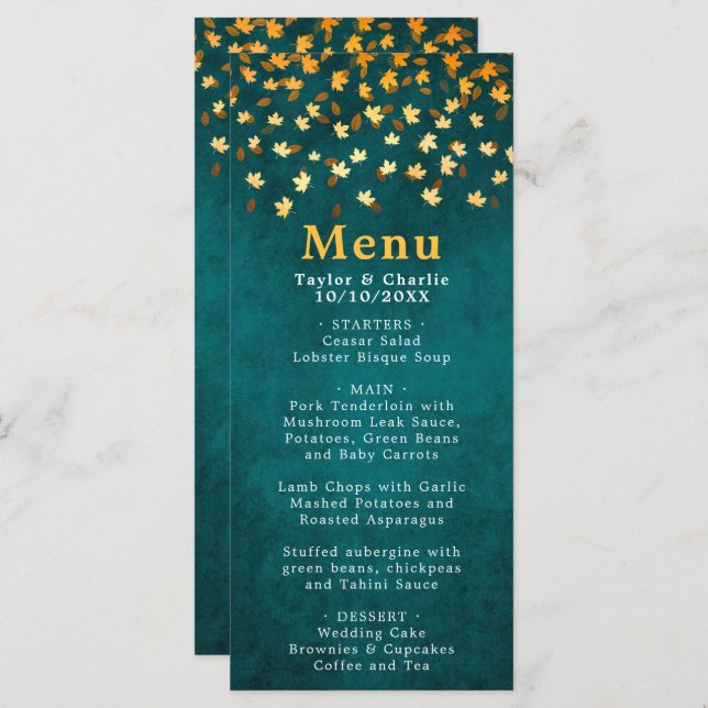 Menu Autumn Deixa Azul Teal e Casamento Dourado (Frente/Verso)