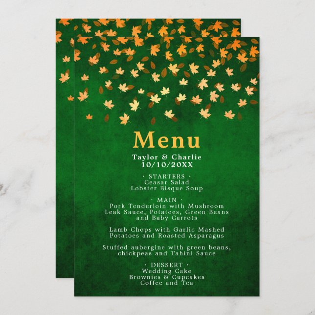 Menu Autumn Deixa Casamento Dourado e Verde (Frente/Verso)