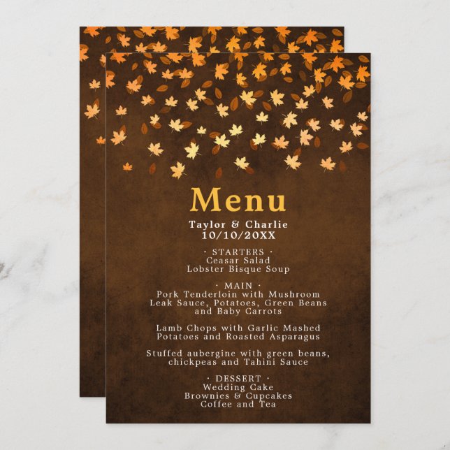 Menu Autumn Deixa Dourado e Brown Weds (Frente/Verso)