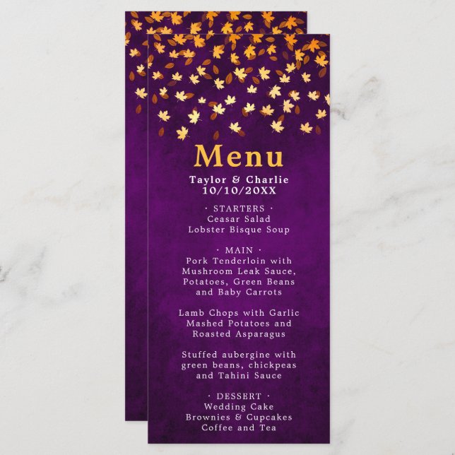 Menu Autumn Deixa Purple e Dourado Casamento (Frente/Verso)