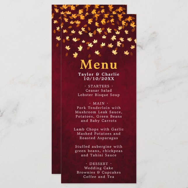 Menu Autumn Deixa Red e Dourado Casamento (Frente/Verso)