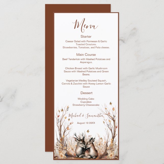 Menu Autumn Rustic Deer Wedding Collection (Frente/Verso)