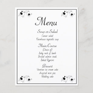 Menu Aves Festas de casamento Brancas Negras