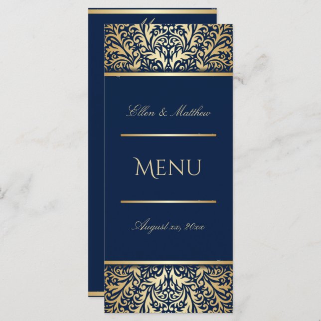 Menu Azul de luxo, Jantar Recepção de casamento (Frente/Verso)
