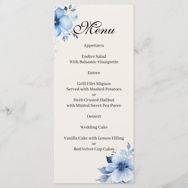 Menu azul de Quinceanera (Frente)