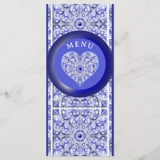 Menu Azul de rendas cerâmicas de Grécia (Verso)