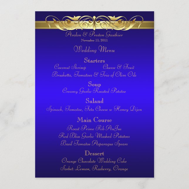 Menu azul do casamento da grã-duquesa rolo (Frente)