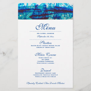 Menu azul do comensal de casamento