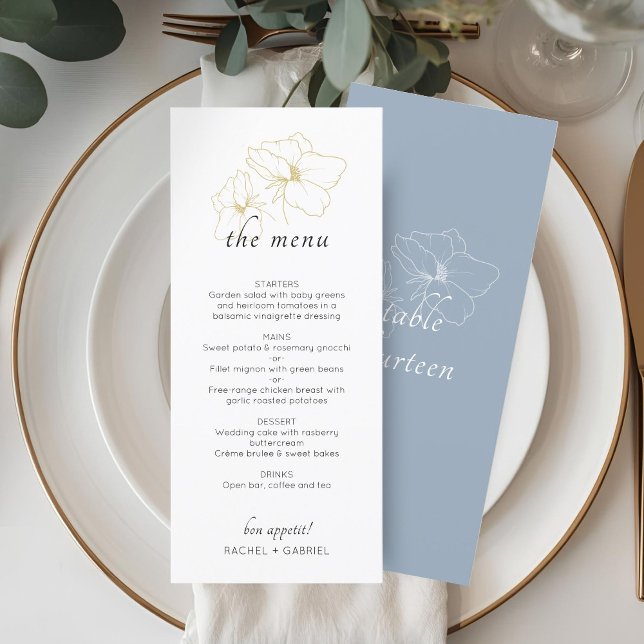 Menu Azul empoeirado e branco | Chic Floral Wedding (Criador carregado)