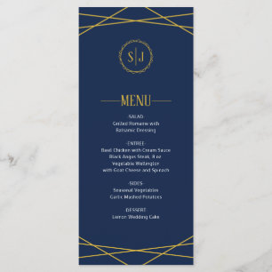Menu azul escuro geométrico Dourado elegante do
