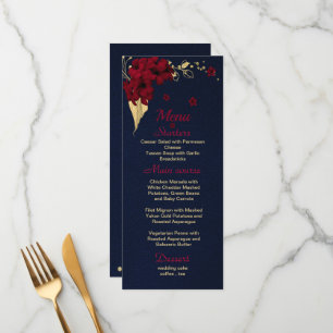 Menu azul-marinho floral de ouro burgundy