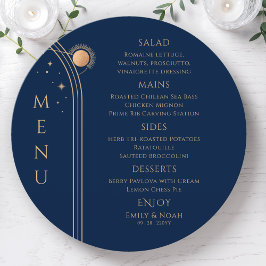 Menu Azul Místico Dourado Sol Lua Estende Casamento Esp