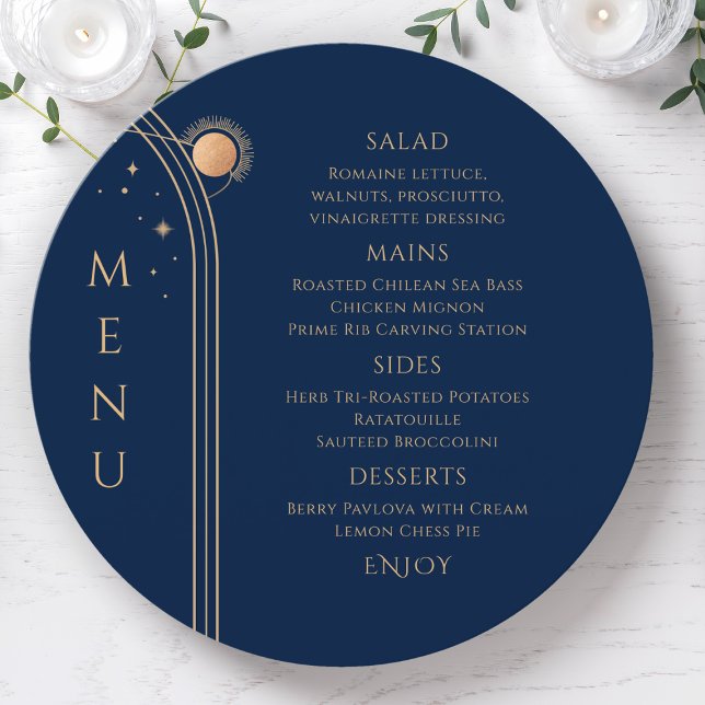 Menu Azul Místico Dourado Sol Lua Estende Casamento Esp (Criador carregado)