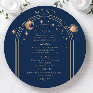 Menu Azul Místico Dourado Sol Lua Estende Casamento Esp