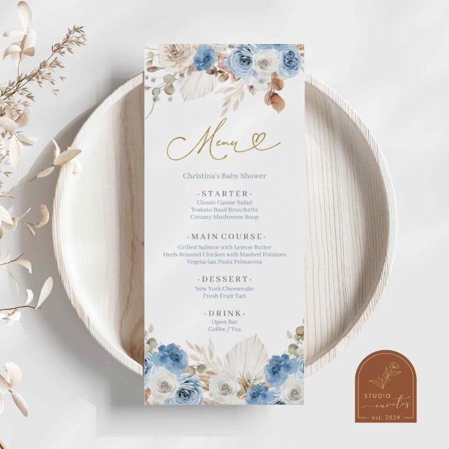 Menu Azul Poeirento Azul Boho Floral (Criador carregado)