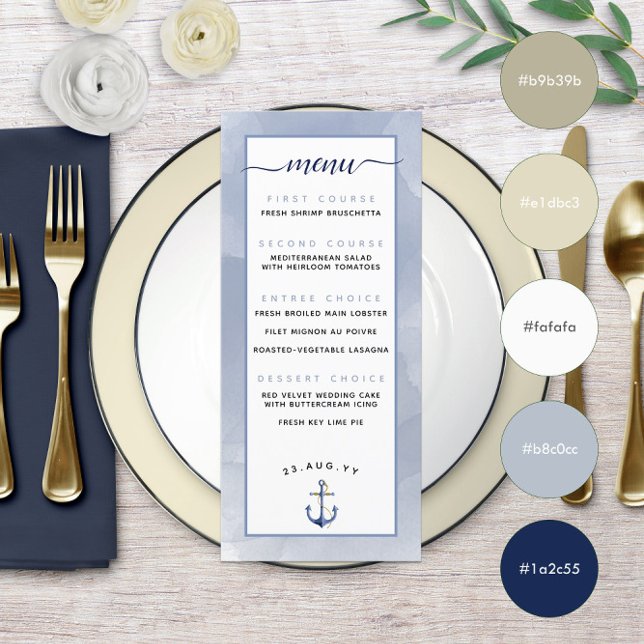 Menu 🌊Azul Poeirento Suave Casamento de Aquarela na Pr (🌊Muted Dusty Blue Even \ Watercolor Beach Wedding Menu
)