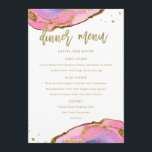 Menu Azul rosa e geode Dourado | Casamento<br><div class="desc">Estes elegantes e modernos cartões de cardápio de casamento contêm pedras magnéticas de cor-de-rosa e azul-d'água com scripts e sotaques dourados falsos.</div>