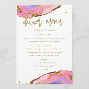 Menu Azul rosa e geode Dourado Casamento