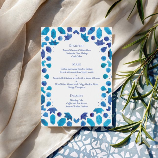 Menu Azulejo Azul Mediterrâneo Casamento Costeiro (Criador carregado)