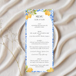 Menu Azulejos do Mediterrâneo Limão Itália Amalfi<br><div class="desc">Eleve sua experiência de jantar em chá de panela com nosso Menu Personalizado "Ela Encontrou Seu Comprimento Principal". Mergulhem seus hóspedes no charme vibrante dos azulejos do Mediterrâneo e no fascínio refrescante dos limões, colocando a palco para uma celebração cheia de amor, riso e delícias deliciosos. Cada cardápio é adornado...</div>