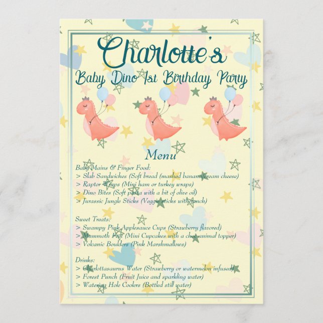 Menu Baby Dino Festa de aniversário (Frente)