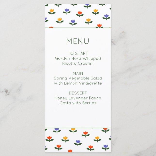 Menu Baby in Bloom Tulip Trendy Modern Baby Shower (Frente)