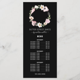 Menu Baker Pastelaria Aquarela Utensil Floral