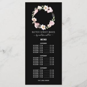 Menu Baker Pastelaria Aquarela Utensil Floral