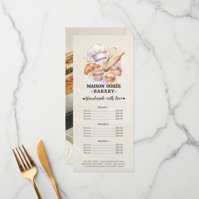 Menu Bakery Pastry Chef Baking Catering Gold Price List (Frente/Verso In Situ)
