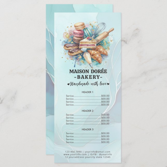 Menu Bakery Pastry Chef Baking Catering Gold Price List (Frente/Verso)