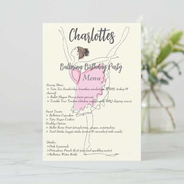 Menu Ballerina Festa de aniversário (Em pé/Frente)