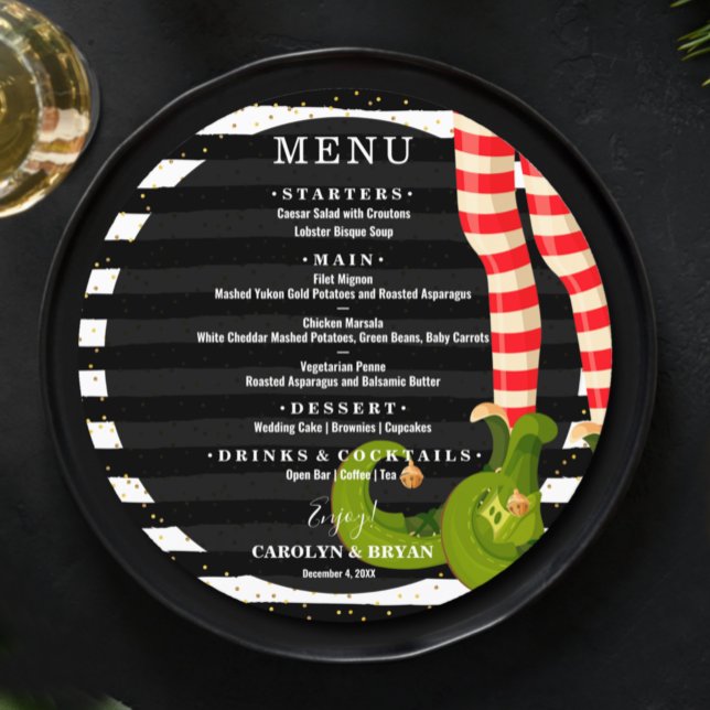 Menu Banheira do Elfo de Natal, Black and White Stripe (Criador carregado)