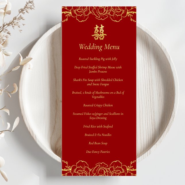 Menu Banquete de casamento chinês de borla floral de ou (Criador carregado)