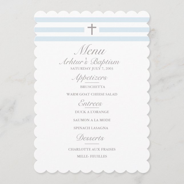 Menu Baptism Simples para Meninos Elegância (Frente)