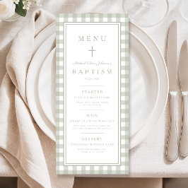 Menu Baptizado Menino Xadrez Verde Sage Moderno