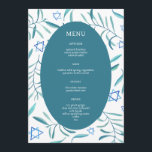 Menu Bar Bat Mitzvah Casamento Judaico Botânicos Person<br><div class="desc">Menu personalizado perfeito para um bat mitzvah, bar mitzvah ou outra celebração judaica! Arte em aquarela feita à mão para você na frente e no verso! TOTALMENTE PERSONALIZÁVEL! Clique em “Personalizar” acima para editar o texto. Clique em "editar usando a ferramenta de design" para ajustar as fontes, cores e posicionamentos...</div>