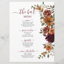 Menu Bar De Burgundy Burnt Orange Floral