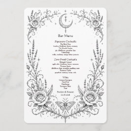 Menu Bar de Casamento Botânico Gótico Preto e Branco