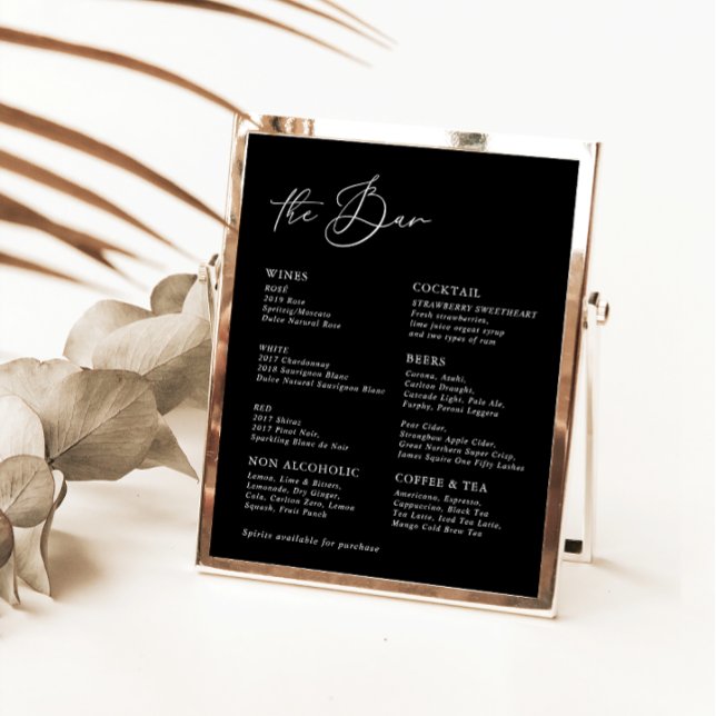 Menu Bar de Casamento da Caligrafia Moderna Negra (Criador carregado)