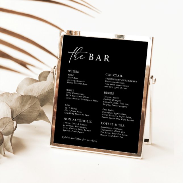 Menu Bar de Casamento Minimalista Moderno Negro (Criador carregado)