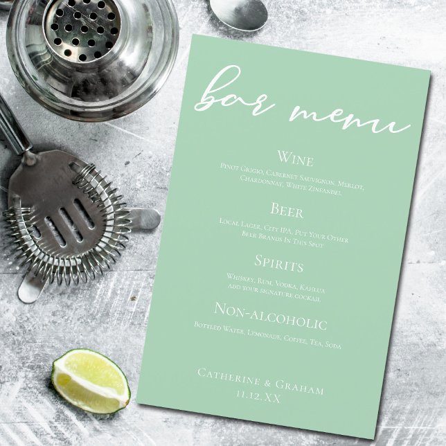 Menu Bar de Casamento Verde da Casa da Casa da Moe (Criador carregado)