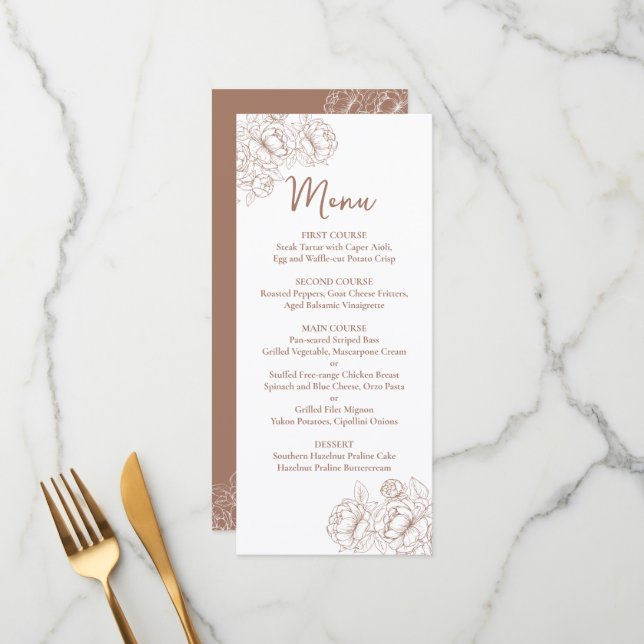 Menu Bar Floral de Casamento Floral Mocha Mousse Boho (Frente/Verso In Situ)