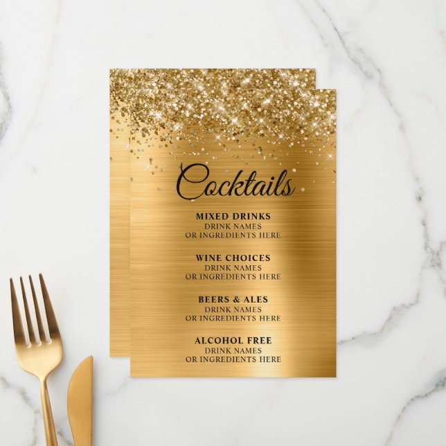 Menu Bar Glittery Gold Foil Cocktails (Frente/Verso In Situ)