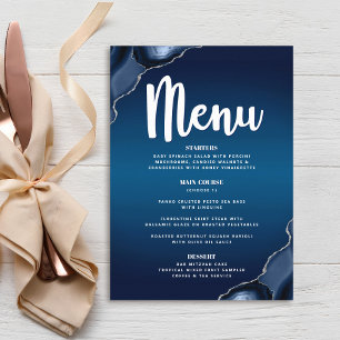 Menu Bar Mitzvah Moderno Marinho Azul Ombre Agate Scrip