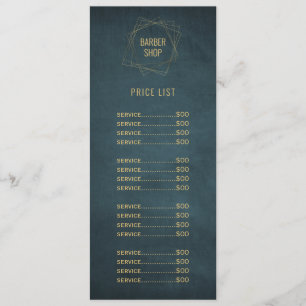 Menu Barbershop elegante de ouro e marinhos