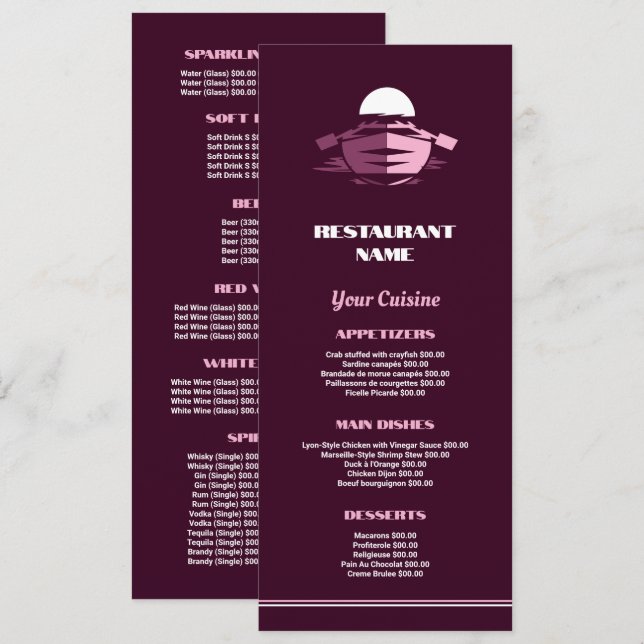 Menu Barco de Pesca, Restaurante Slimline (Frente/Verso)