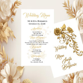 Menu Barroco Dourado Floral Script | Cardápio de Casame
