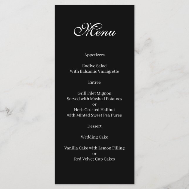 Menu básico e elegante preto e branco (Frente)